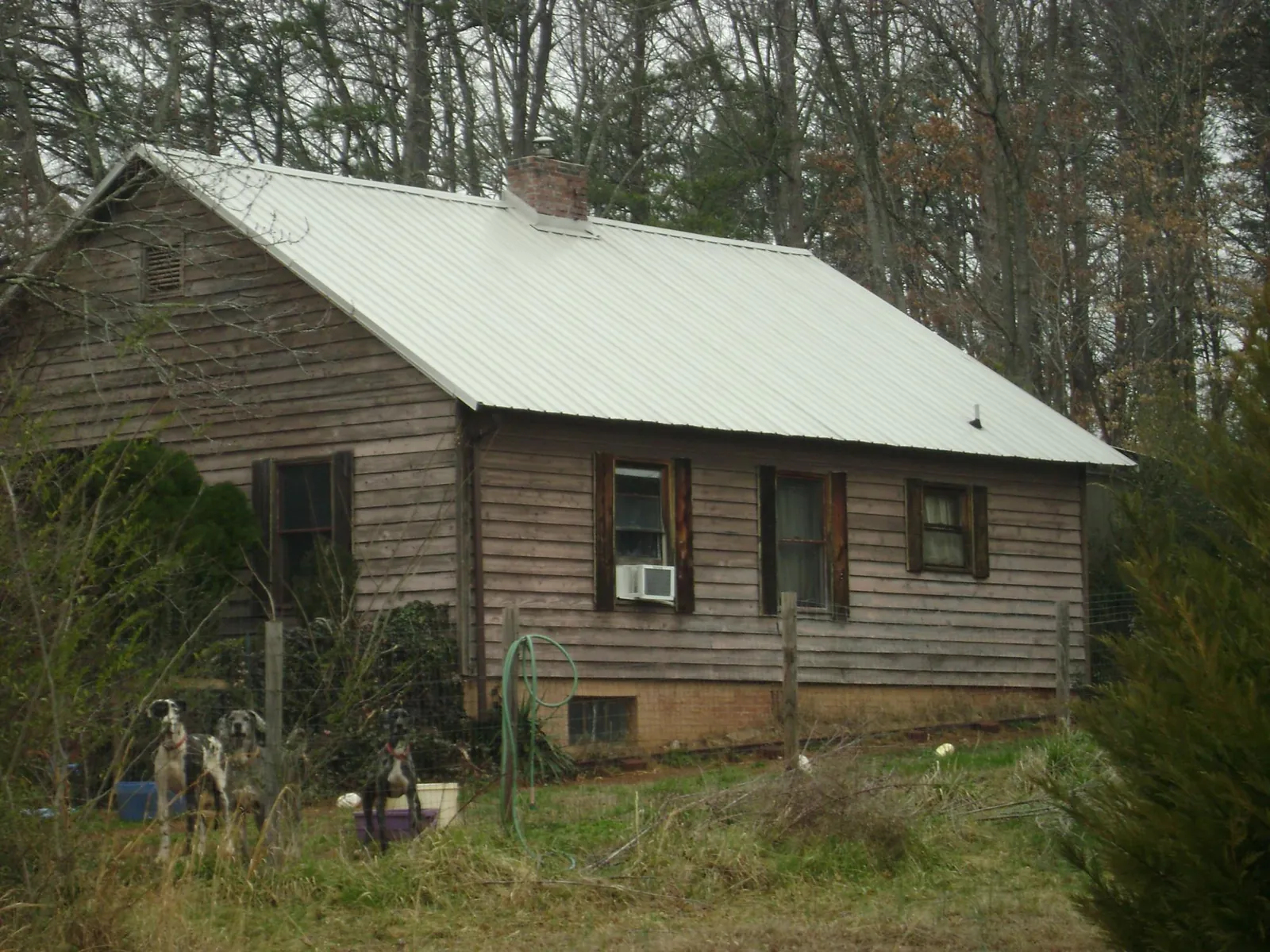 White metal roof on an old wood sided farmhouse, from a Asphalt Shingle Roof Repair job in West Manchester
